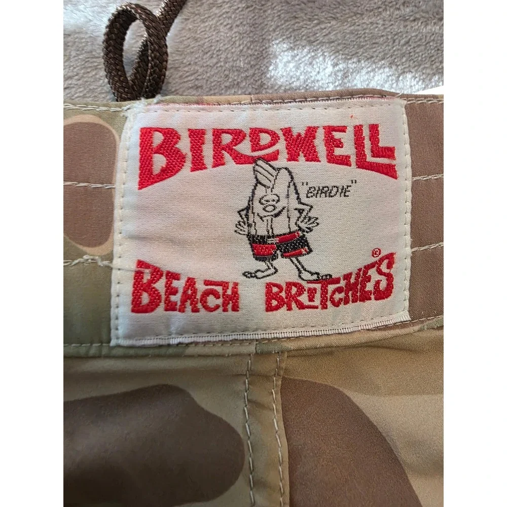 Birdwell Beach Britches Board Shorts Mens 38 Tan USMC Frogskin Camo Patch